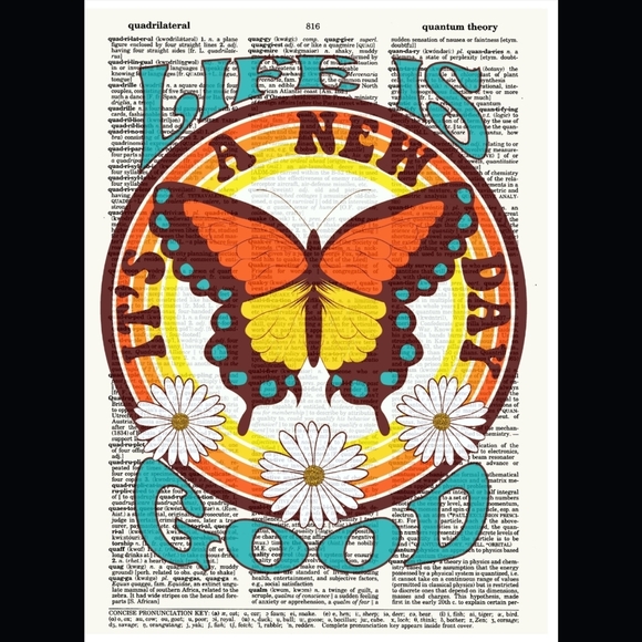 handmade Other - Life Is Good Butterfly Retro Bright Vintage Dictionary Art Print